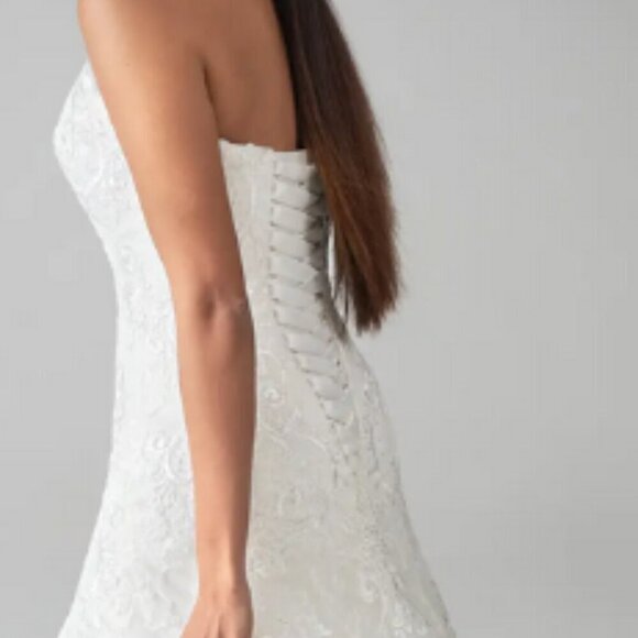 ANNA SORRANO "SUZETTE" STRAPLESS WEDDING GOWN WITH CHANTILLY EYELASH HEM - Picture 6 of 16